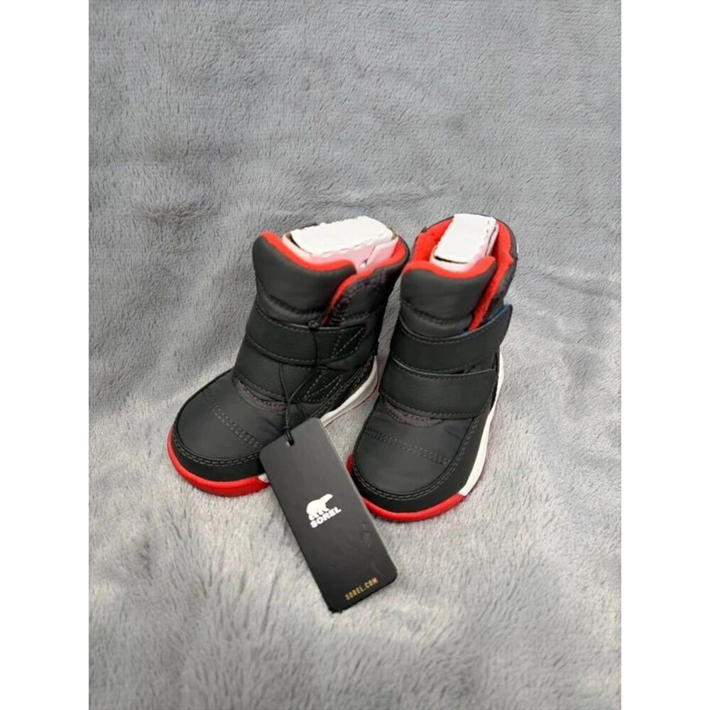 SOREL Kids Whitney II Strap Waterproof Winter Boots Black Poppy Red new Nobox